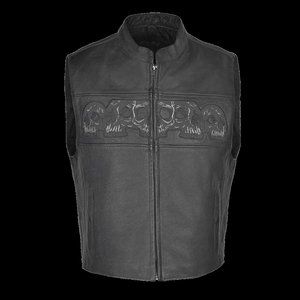 Men's Reflective Skull Leather Vest with 4 Pockets